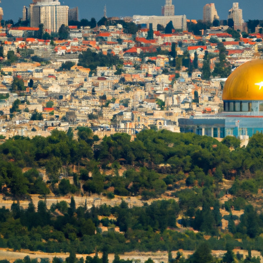 תצפית פנורמית על ירושלים עם כיפת הסלע מרחוק המבליטה את הרקע ההיסטורי העשיר של העיר.