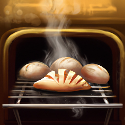 3. תמונה של כיכר לחם שנאפה בתנור פיצה עם עליית אדים.